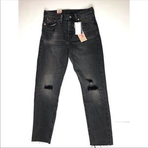 Levi's Wedgie Fit Black Selvedge Jeans Distressed